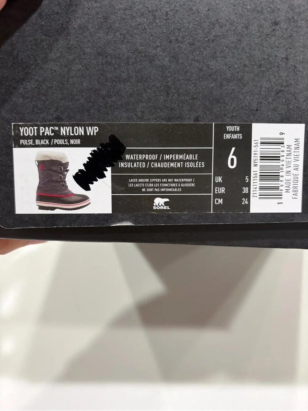 Sorel Youth 6 Years 6Y Yoot Pac Nylon Snow Boots Winter NWT Black Pink Girls